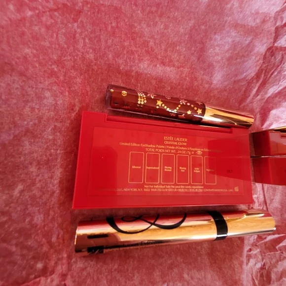 NWOT Estee Lauder 2023 Red Train Case Cosmetic Bag Lip Stick Eye Shadow Mascara - Picture 8 of 9
